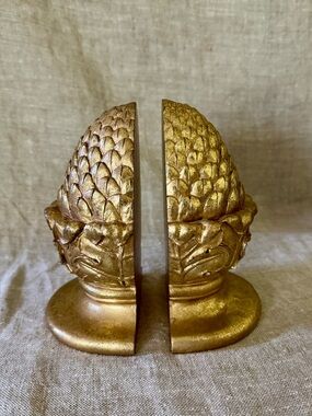 vintage 90s gold pineapple bookends Hollywood Regency